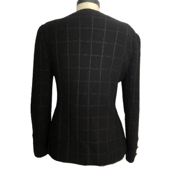 Vtg Military Academia Window Pane Textured Knit Black Gold Knit Blazer - Picture 11 of 16